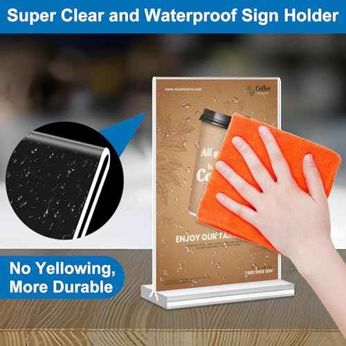 Acrylic Sign Holder 4x6, 16 Pack Clear Double Sided Clear Table Menu Vertical Display Stand Desktop Display Stand Paper Holder Table Sign Holder Suitable for Restaurants Office Store Show Fair