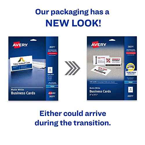 Avery Printable Business Cards with Sure Feed Technology, 2" x 3.5", White, 100 Blank Business Cards, Inkjet Printer Paper (28371)