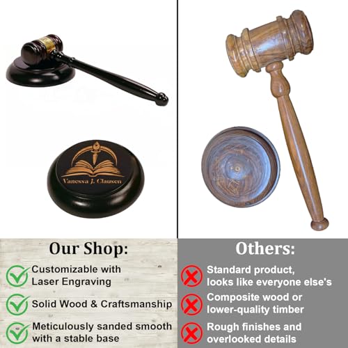 Personalized Wooden Gavel and Sound Block Set for Chairmen, Lawyers - Scales Design