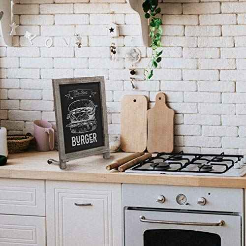 HBCY Creations Rustic Weathered Wooden Tabletop Chalkboard with Legs/Vintage Wedding Table Sign/Small Kitchen Countertop Memo Board/Antique Wooden Frame (12" x 17", 3- Weathered)