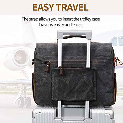 Messenger Bag for Men 15.6 Inch Vintage Canvas Genuine Leather Briefcase for Men Laptop Bag Satchel Shoulder Bag
