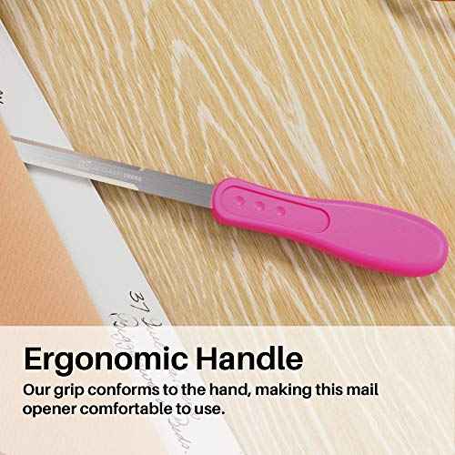 Uncommon Desks Office Letter Opener - Stainless Steel Knife-Edge Blade, Ergonomic Grip Handle (Hot Pink, 1 Pieces)