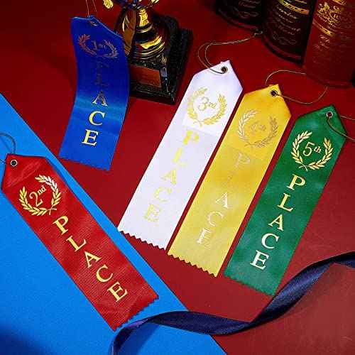 Kenning 150 Pieces Track Award Ribbons 1st, 2nd, 3rd, 4th, 5th Trophy Place Flat Carded Set Prize Contest Award Ribbons with Event Card and Rope for Competition Event Contests Activities