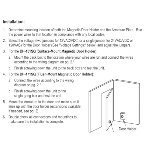 Seco-Larm DH-171SQ Flush-Mount Magnetic Door Holder; Holding force 33-lb (15kg); Hard Wired Electric Operation