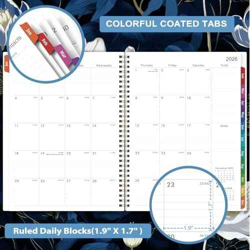 2026 Planner - Jan. 2026 - Dec. 2026, 8.5" x 11", Planner 2026 Weekly & Monthly, 2026 Calendar with 12 Monthly Tabs, Back Pocket