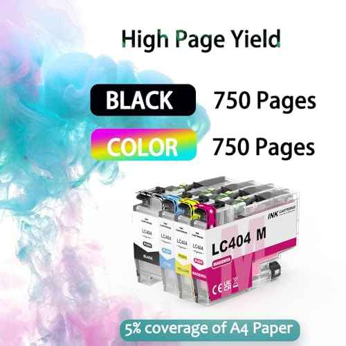 LC404XL LC404 Ink Cartridges for Brother Printer Replacement for LC404 LC404 XL Ink Cartridge for Brother MFC-J1205W Ink Cartridges MFC-J1215W MFC J1205W J1215W Printer (4Pack)