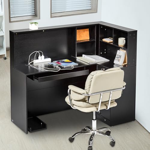VEVOR 55-Inch L-Shaped Reception Desk with Drawer, Keyboard Tray & Cabinet