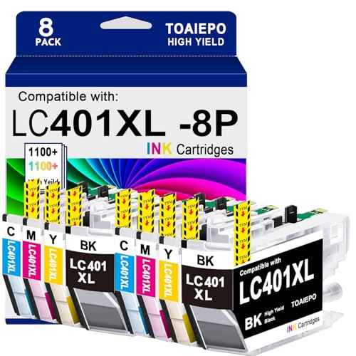 High Yield LC401XL Ink Cartridges Compatible for Brother LC401 Cartridges Work with Brother MFC-J1010DW MFC-J1012DW MFC-J1170DW MFC-J1800DW, 8 Pack