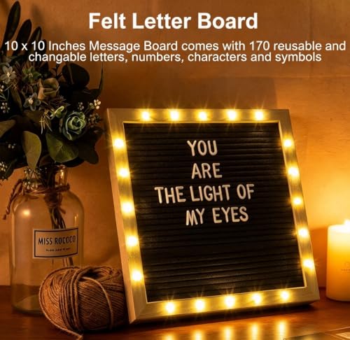 Hiflyer 10x10 Insulated Felt Letter Board with LED Lights, Changeable Messages