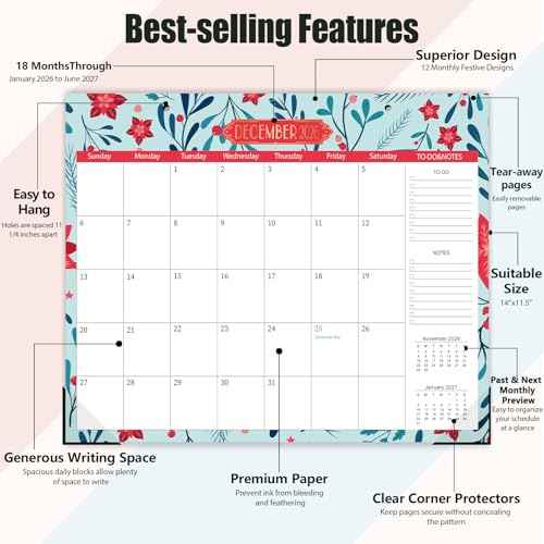 GuassLee Aesthetic Magnetic Calendar 2026-2027, Magnetic Planner for Fridge 14"x11.5", Runs from Jan. 2026 to Jun. 2027, 18 Monthly Refrigerator Calendar Planner for Easy Planning and Organizing