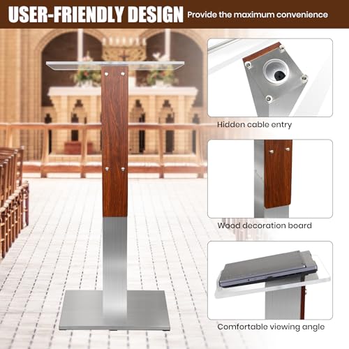 43" Stainless Steel Podium Stand with Acrylic Reading Surface