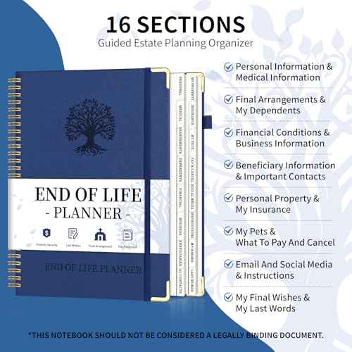 End of Life Planner, Spiral Estate Planning Organizer with Tabs for Senior, I'm Dead Now What Planner for Final Arrangements & Important Affairs with Large Print, 7.9"x10.4", Blue