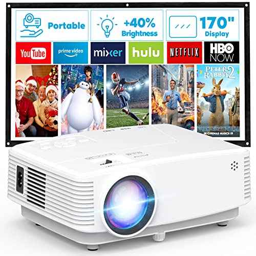 Mini Portable Projector 1080P Full HD Supported, Movie Projector Compatible with Smartphone & Tablet TV Stick Laptop HDMI USB (manual focus)