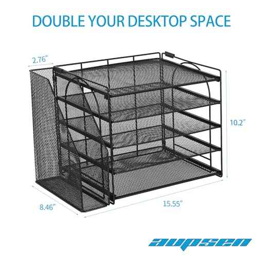 AUPSEN Desk Organizers and Accessories, 5-Tier Desktop Paper File Organizer with Removable File Holder, Desk Accessories & Workspace Organization for Home Office Supplies (Black)