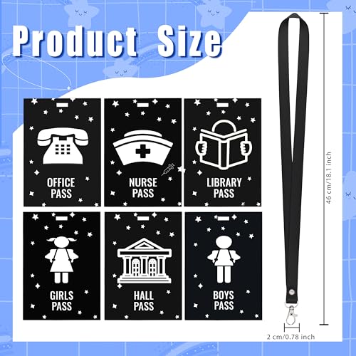 Classroom Hall Passes Set with Lanyards - Durable PVC Student Passes for School Bathroom Library Office Nurse