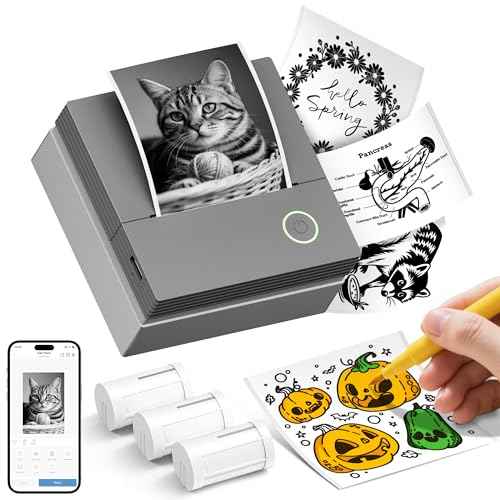 Sticker Printer, PM290C Thermal Mini Printer, Bluetooth Print Pod with 3 Rolls of Paper, Portable Print Pods for Phone & Tablet, Sticker Maker Machine for Notes, Photos, Journal, Grey