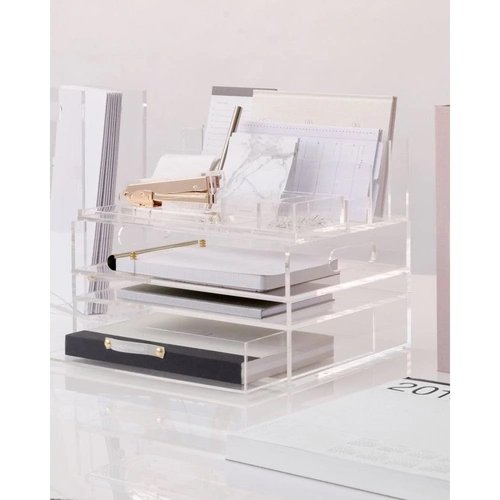 RUSSELL+HAZEL Acrylic Collator and Valet, Clear, 12.5” x 5.5” x 4”, 2 Filing Slots, 2 Trays, (31382)