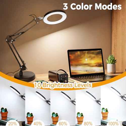 Magnifying Glass with Light and Stand, 15X Large Led Magnifying Lamp 2-in-1 Hands-Free, Desk Magnifying Light with 3 Color Modes & 10 Levels for Crafts Hobby Reading Repair Close Work
