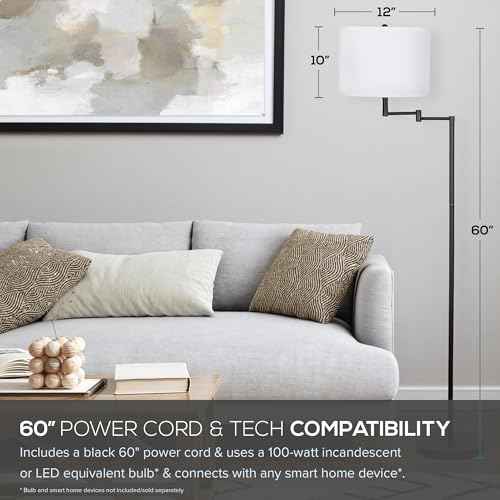 Catalina Lighting 24289-000 Modern Floor Lamp with Caged Shade for Office, Living Room, Dorm or Bedroom, Smart Home Compatible, Bulb Not Included, 60", Black