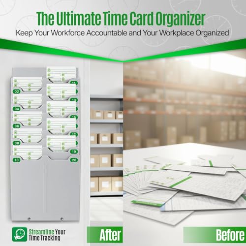 Flexzion Wall Mount Time Card Holder Rack for Employee Attendance, 20 Slots