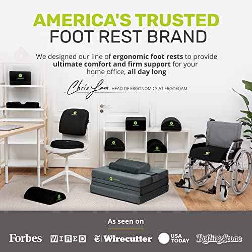 ErgoFoam Flat-Top Adjustable Foot Rest - High-Density Compression-Resistant Foam, Non-Slip, Black, Modern, Office