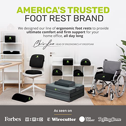 ErgoFoam Chiropractor-Endorsed Orthopedic Teardrop Design 2in1 Adjustable Under Desk Foot Rest for Lumbar Back Knee Pain (Black)