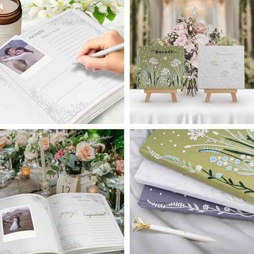 Embroidered Wedding Guest Book?The Perfect Polaroid Guest Book for Wedding Receptions£¬ Birthdays, Baby Showers, and Special Events with 3 Photo Corner Stickers+ 3 DIY pens+1 Diamond Pen(Cream)