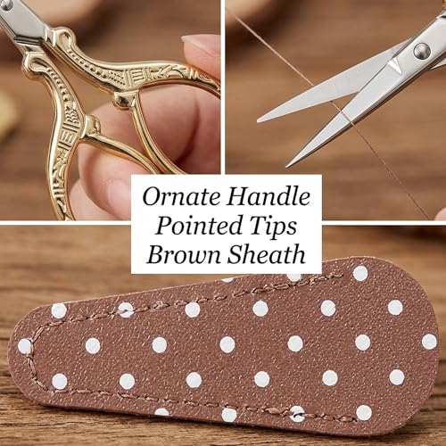 BIHRTC Vintage Crochet Scissors 3.6 Inch Gold Embroidery Handcraft Tool