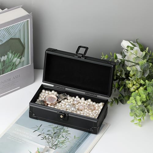 Hipiwe Small Black Aluminum Lockable Cash Box – 6.9 x 3.3 x 2.9 in