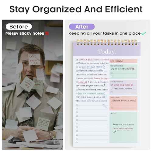 6 Pack of To Do List Pad - To Do List Notebook for Work with 52 Sheets, Undated Daily Planner Perfect for Daily Tasks and Goal Setting, To Do List Notepad for Office, Home and School - Multi