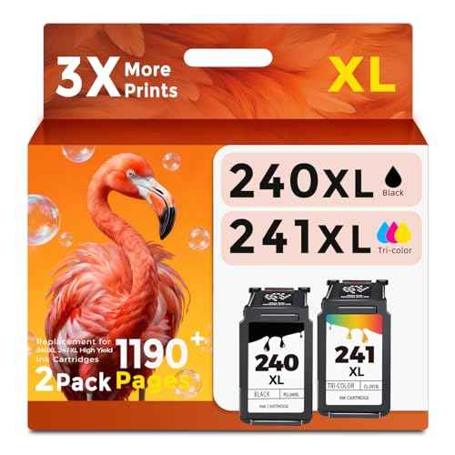 240XL 241XL Compatible Ink Cartridge Replacement for Canon Ink 240 241 Combo PG-240 CL-241 XL for MG3620 MG3600 TS5120 TS5100 MG2120 MG3520 MX472 MX452 MX512 Printer(Black, Tri-Color,2 Pack)