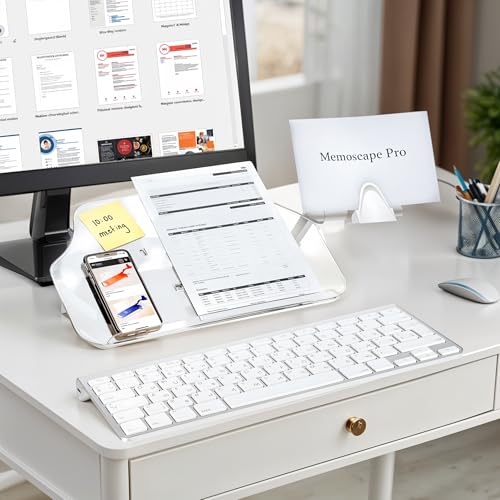 Vu Ryte Memoscape Pro Document Copy Holder Adjustable in-Line, 175 Sheets, Supports Electronics & Writing, White/Clear