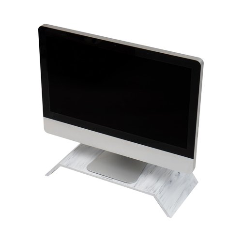 Mind Reader Monitor Stand, Contemporary, Desktop Organizer, Laptop Riser, Office, Resin, 18.25" L x 9" W x 3" H, White