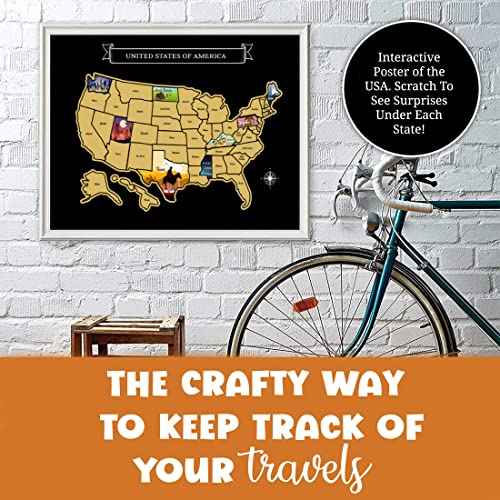 Large 23x16 Scratch-Off USA Map - Hand-Drawn Travel Design with Accessories, Laminated for Home D?cor - Deluxe States Tracker, Road Trip Gift, Perfect for Travelers, Adventure & Geography Lovers