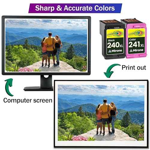Mirone Remanufactured Ink Cartridges Replacement for Canon 240xl 241xl Combo Pack for Cannon 240 241 Printer Ink Cartridge for Canon MG3600 Cartridges Black Pixma MG3620 PG 240xl Cartridge 2pk