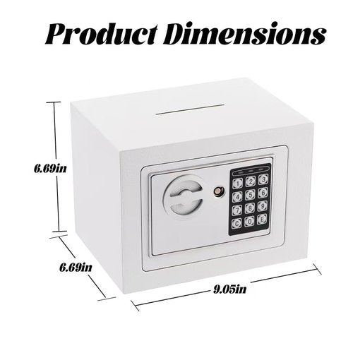 Small Safe Box With Digital Keypad & Keys - 9.05 x 6.7 x 6.7 Inches Wall Safe 0.23 Cuft Mini Security Lock for Coin Home Office Hotel Rooms Business Jewelry Gun (White)