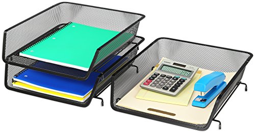 Simple Houseware Stackable Letter Tray Organizer 3-Pack Black - Office Desk Storage