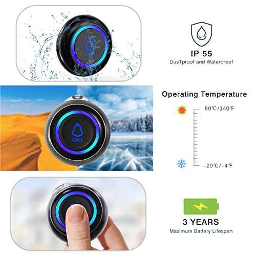 Caregiver Pager, Wireless Call Button for Seniors/Elderly at Home, 2 SOS Buttons + 2 Receivers Medical Life Alert System, Emergency Panic Call Bell, Nurse Calling & Patient Assistance Alarm