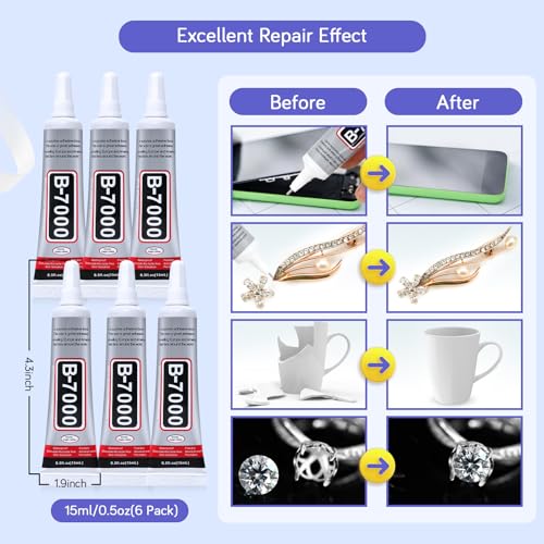 FITTDYHE 6 Pack Jewelry Glue 15ML Clear Waterproof Strong Bond for Crafts, Nails, Phone Repair