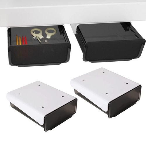 COZYWELL 2 Pack Self-Adhesive Under Desk Drawer, Hidden Under Desk Storage Drawer Slide-out Mounted Organizer for Home Office School Stationery Storage, No Drilling