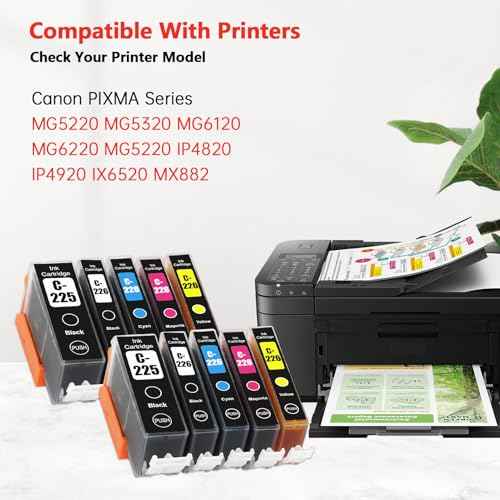 PGI-225 CLI-226 Ink Cartridges Replacement for Canon PGI-225 CLI-226 Compatible with Canon PIXMA MX882 MG5220 MG5320 MG6120 Printers (10-Pack PGBK Black Cyan Magenta Yellow)