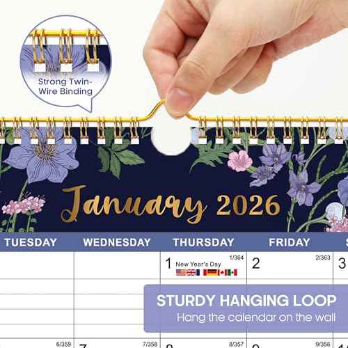 2026 Calendar, 21-Month Calendar from October 2025 to June 2027, 11.5" x 14.7", Spiral Binding Hanging Monthly Wall Calendar, Perfect for Home or Office,Midnight Garden