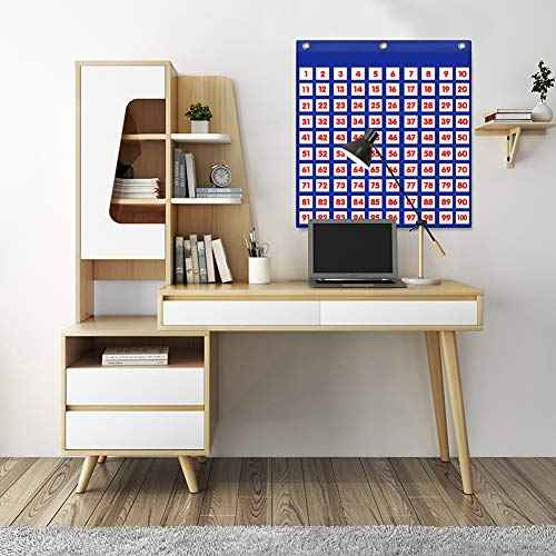 Eamay Hundreds Pocket Chart with 130 Number Cards, Number 1-100 Board Pocket Chart for Teacher Lessons in a Classroom or for Use at Home (100 Pockets)