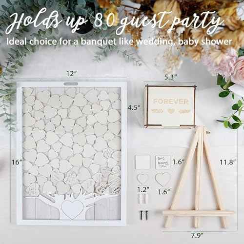 Wedding Guest Book Alternative Heart Drop Box, 16" * 12" White Wooden Rustic Display Shadow Picture Frame for Reception, Farmhouse Decoration Sign In Dropbox for Anniversary Baby Shower Birthday Party