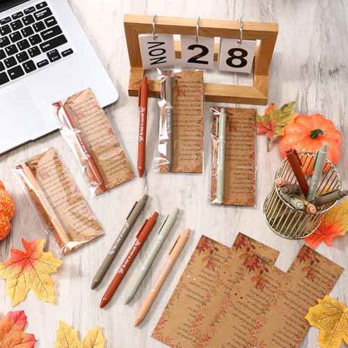 120 Sets Thanksgiving Gifts Set Fall Motivational Ballpoint Pen Inspirational Fun Plastic Pens with Autumn Thanksgiving Thank Cards for Coworker Employee Office Party Favor
