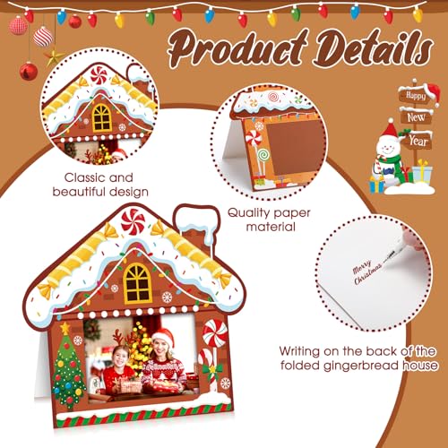 200 Sets Christmas Photo Cards with Envelopes Stickers Christmas Cards with 4 x 6 Photo Insert Picture Frame Holders for Xmas Holiday Greeting Supplies(Gingerbread House, White)