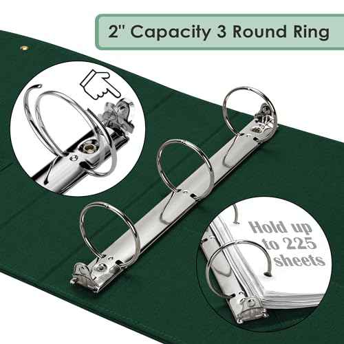 EYROZILL 3 Ring Binder 2 Inch, Binder for Letter Size (11" x 8.5") with 5 Tab Dividers, File Folder Labels and Low Profile Clipboards, Blackish Green