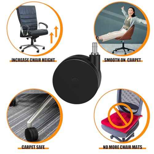 5 Pcs 4'' Extra Large Chair Wheels for Carpet Heavy Duty Office Twin Chair Casters Replacement 7/16 x 7/8 Grip Ring for Furniture Hardwood Floor Computer Desk Safe Rotating Wheels(Black)