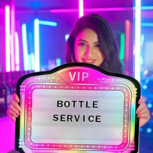 VIP Bottle Service Sign for Clubs - Professional LED Display Board with Remote Control, Changeable Cards & 6 Light Modes, Tool-Free Setup for Bottle Girl & Presenter, Bar, Nightclub, Wedding, Parties
