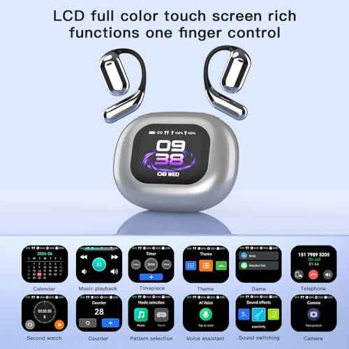 AI Translation Earbuds,OWS LCD 144 Language Translator Open Ear Headphones in Real Time,HD Stereo Noise Cancelling 3-in-1 EarbudsTranslation Device for Travel Business Learning (Sliver)